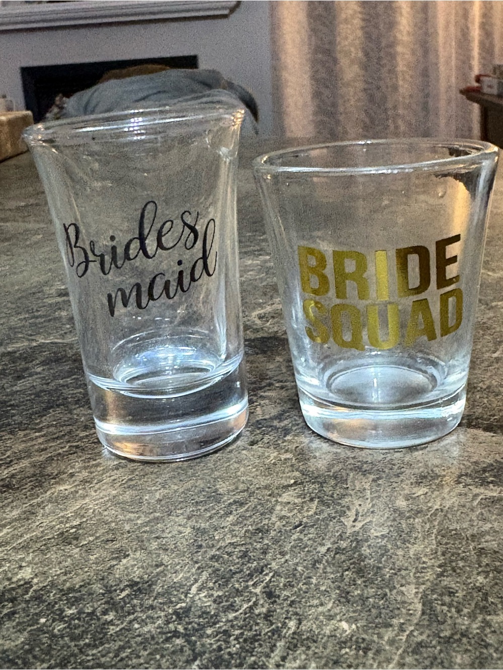 Bridesmaid & Bride Squad Shot Glasses - Clear Glass with Black and Gold Text